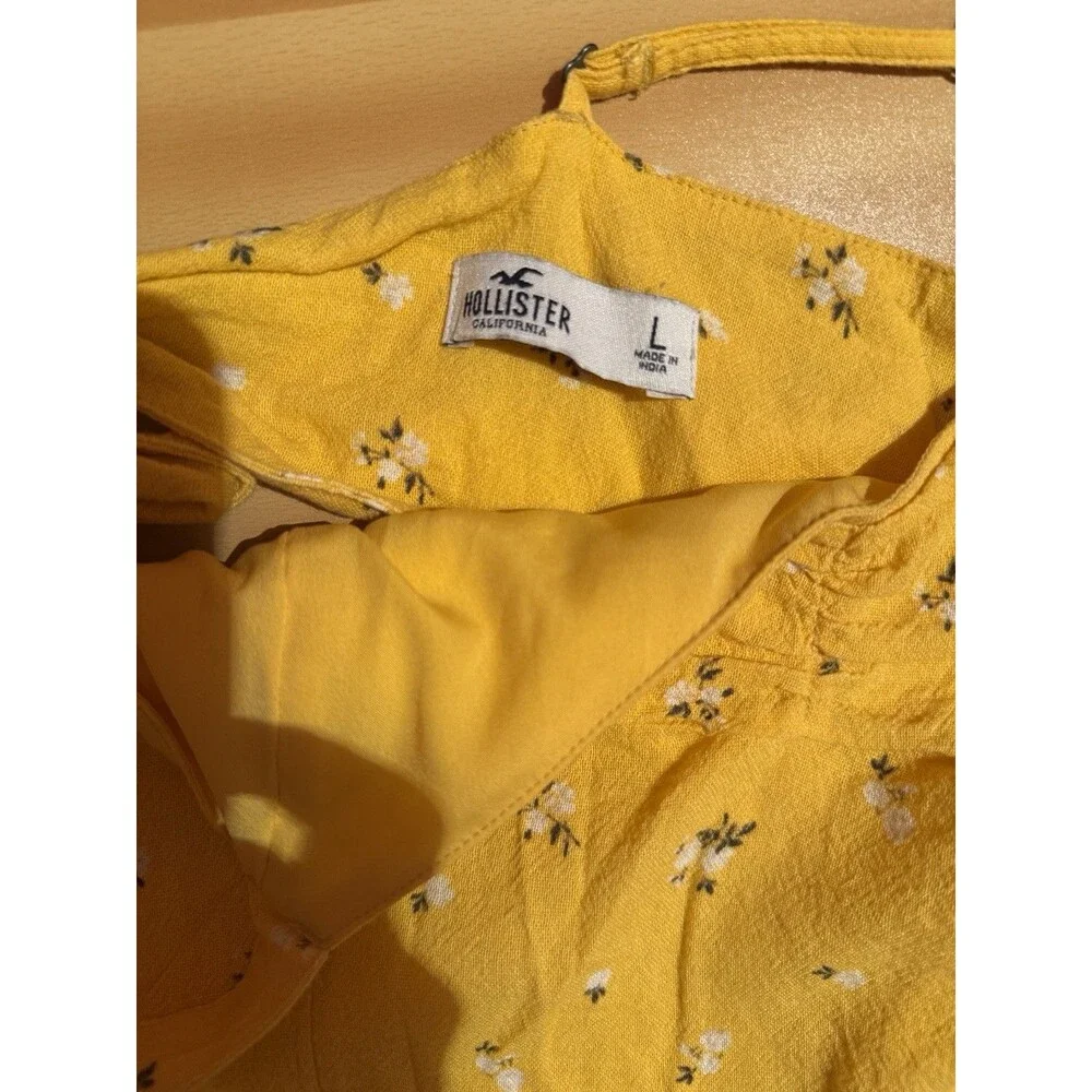 3/$15 Hollister  Womens Summer Dress L Large Yellow Floral Sleeveless Short - Picture 6 of 7
